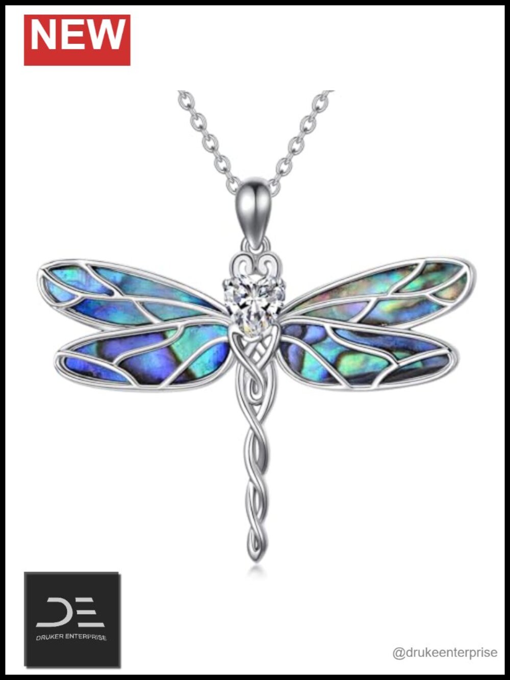 925 Sterling Silver Dragonfly Pendant Abalone Shell Necklace Women Jewelry Gift